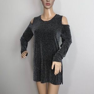 Michael Kors Black Silver Cold Shoulder Top size L